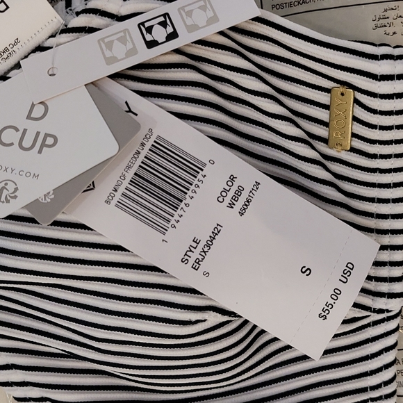 NWT ROXY Stripe Dcup Underwire Bikini Top Black White Small - Picture 4 of 4